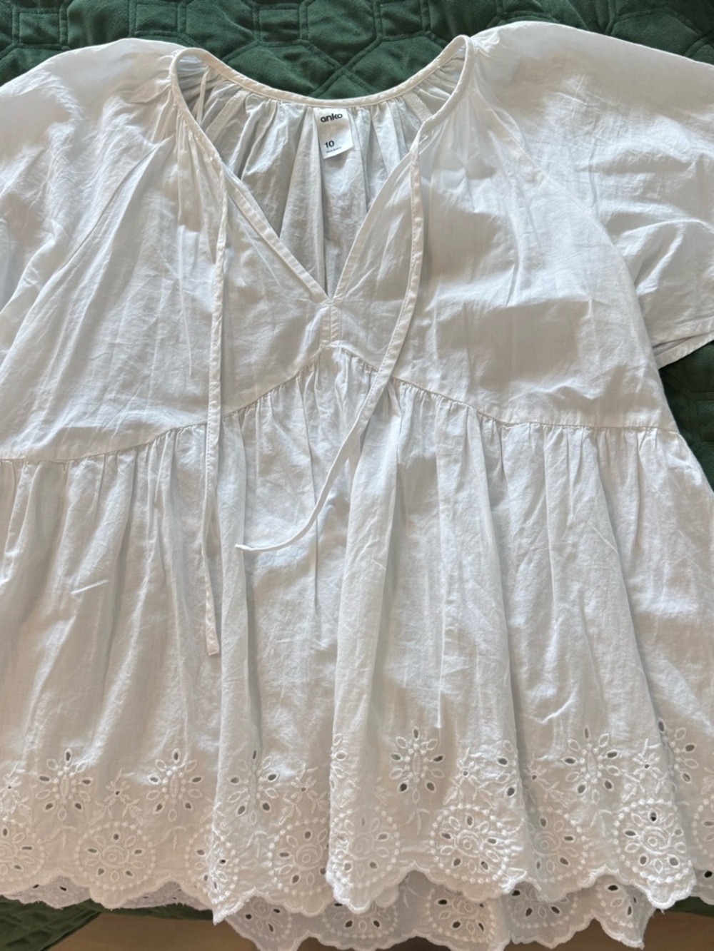 Target White Eyelet Peasant Tunic with Tie Neck